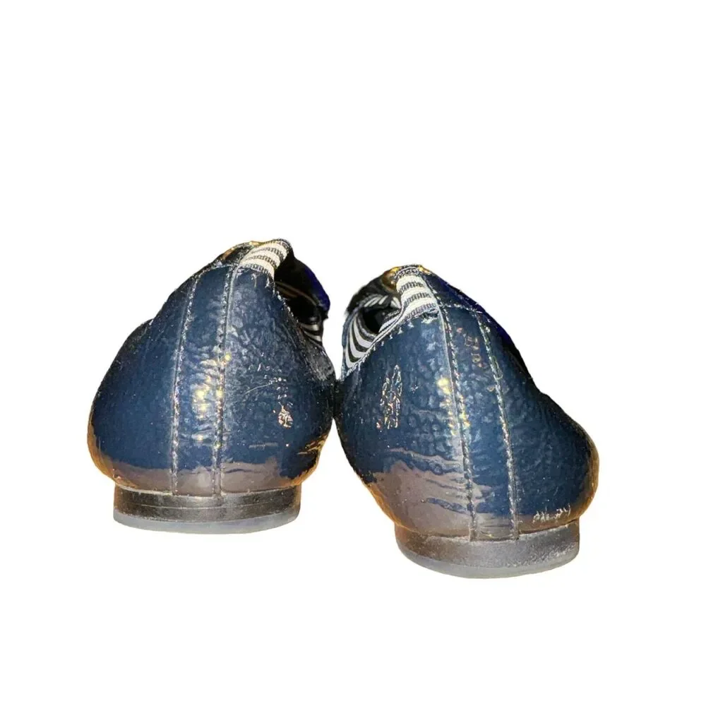 Tory Burch Caroline 2 Naplack Elastic Ballet Flats Women's 6 M Navy Blue Leather